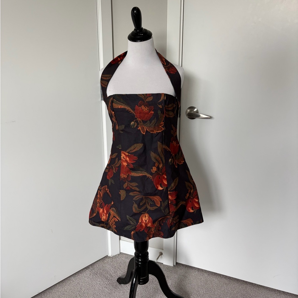 PrettyLittleThing Black and Red Floral Cocktail Mini Dress size 4